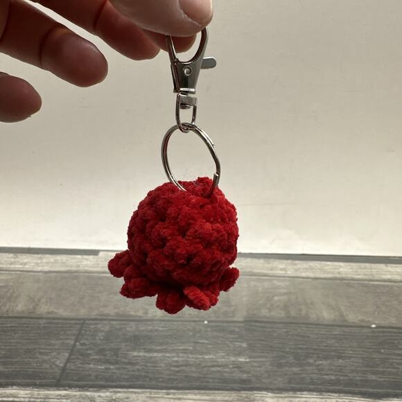 Handmade Crocheted Amigurumi Red Octopus Keychain {RR} - Picture 3 of 8